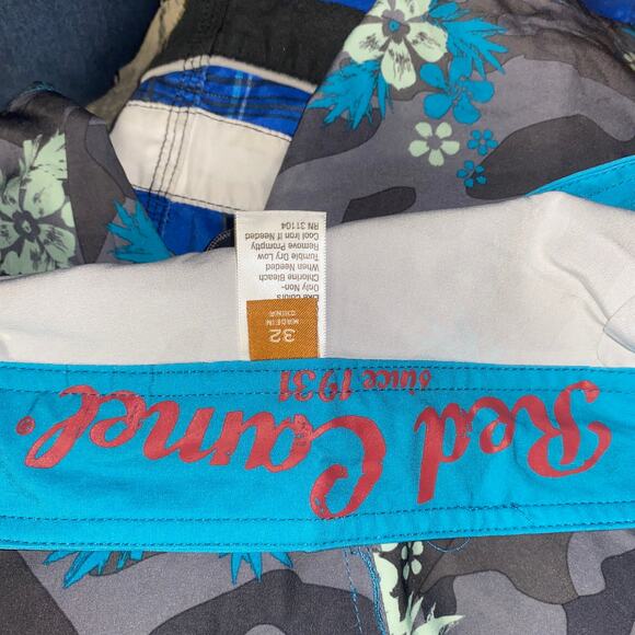 Red Camel Gray Blue Tropical Floral Hawaiian Swim Trunks Bathing Suit Size 32 - Picture 4 of 5